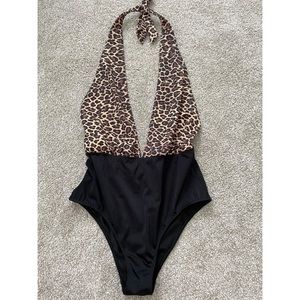 Doll swimwear low cut leopard one piece NWOT Large